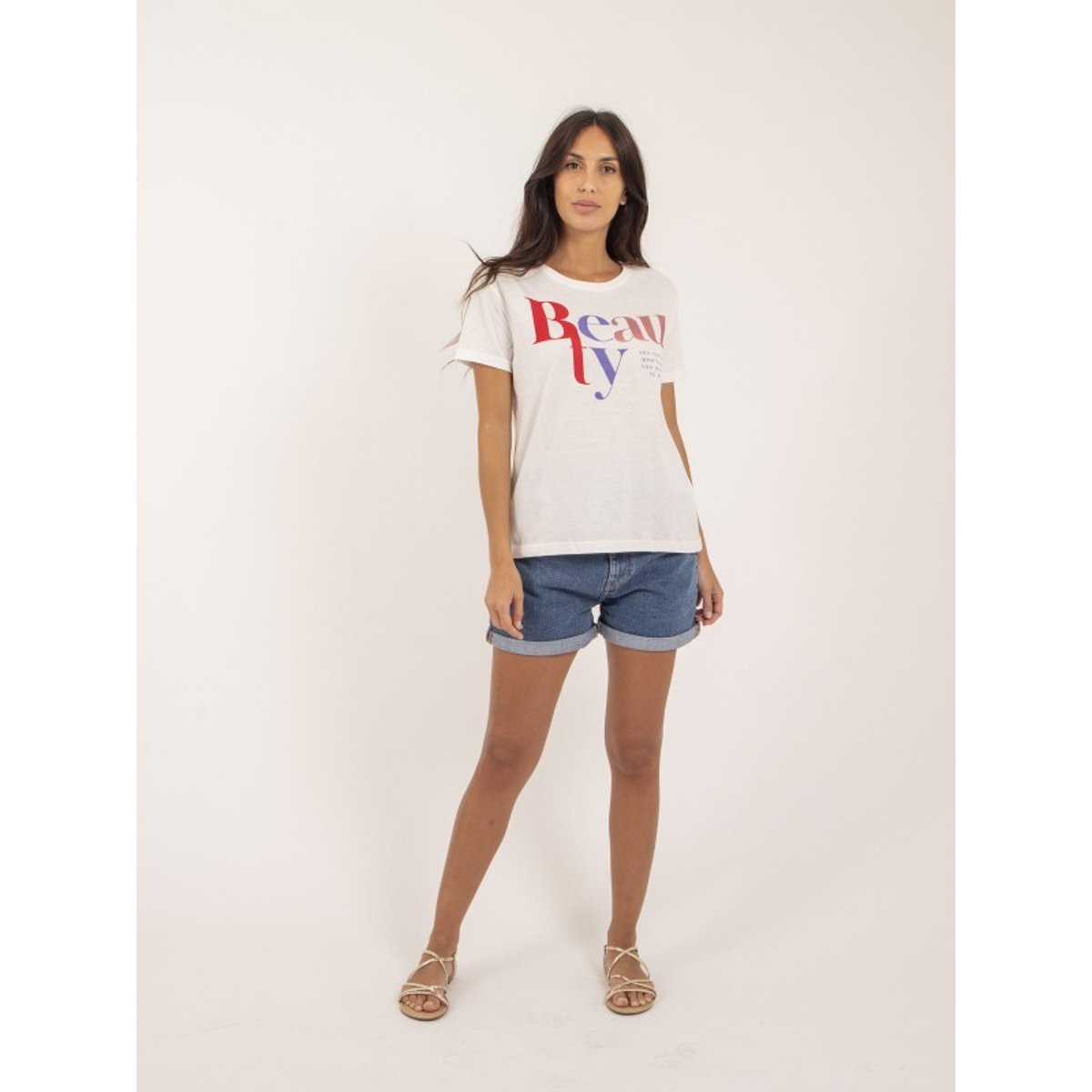 T-shirt Col Rond Message Figuier beige, DONA LISA