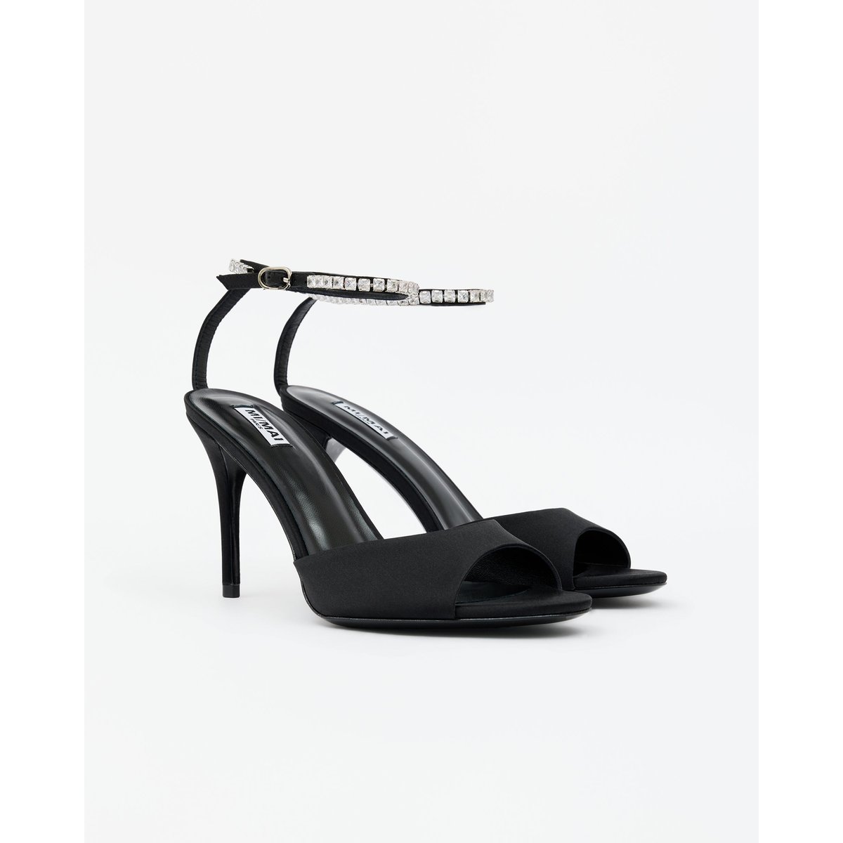 Sandales en satin à bout rond et strass FLAVIA noir, MI MAI