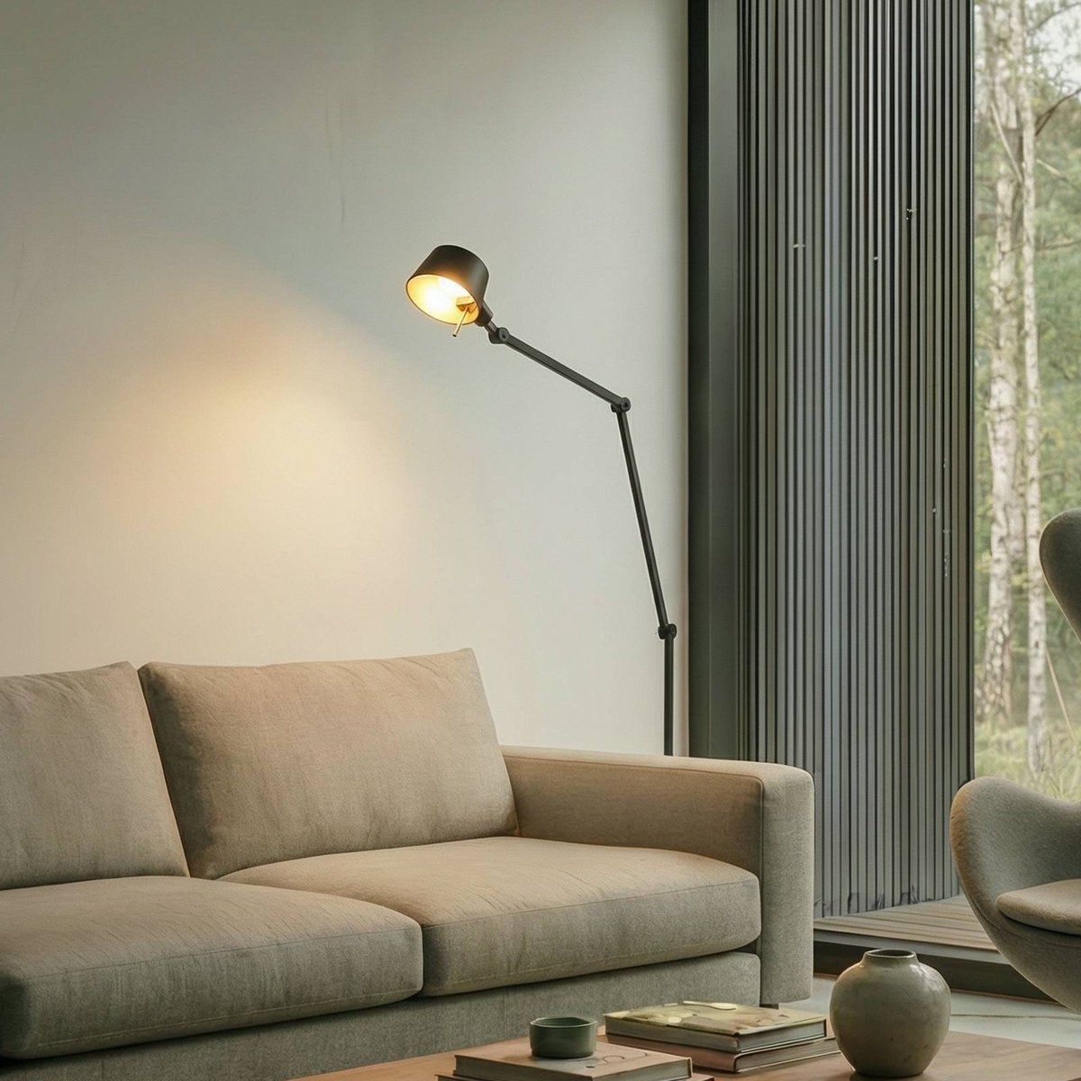 Lampadaire en métal moderne, Silka noir, or, LUCANDE