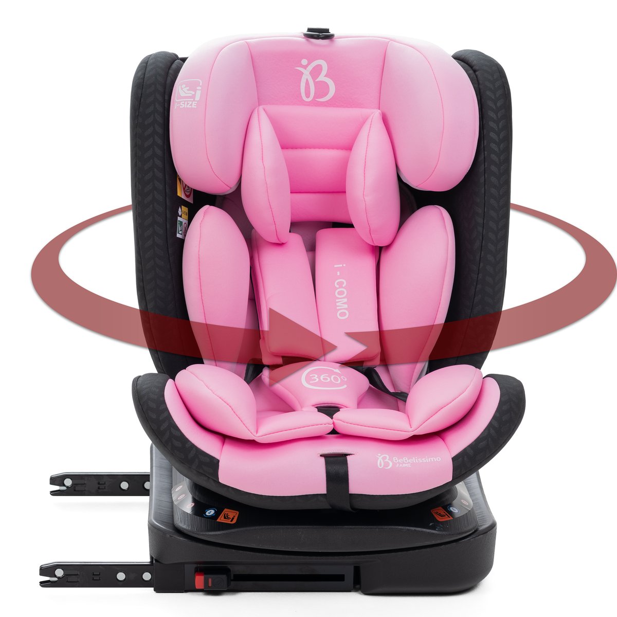 Bebelissimo - Siège auto Isofix - pivontant 360 ° - 40-150 cm - 0-36kg i- COMO rose couleur unique, BEBELISSIMO J'AIME