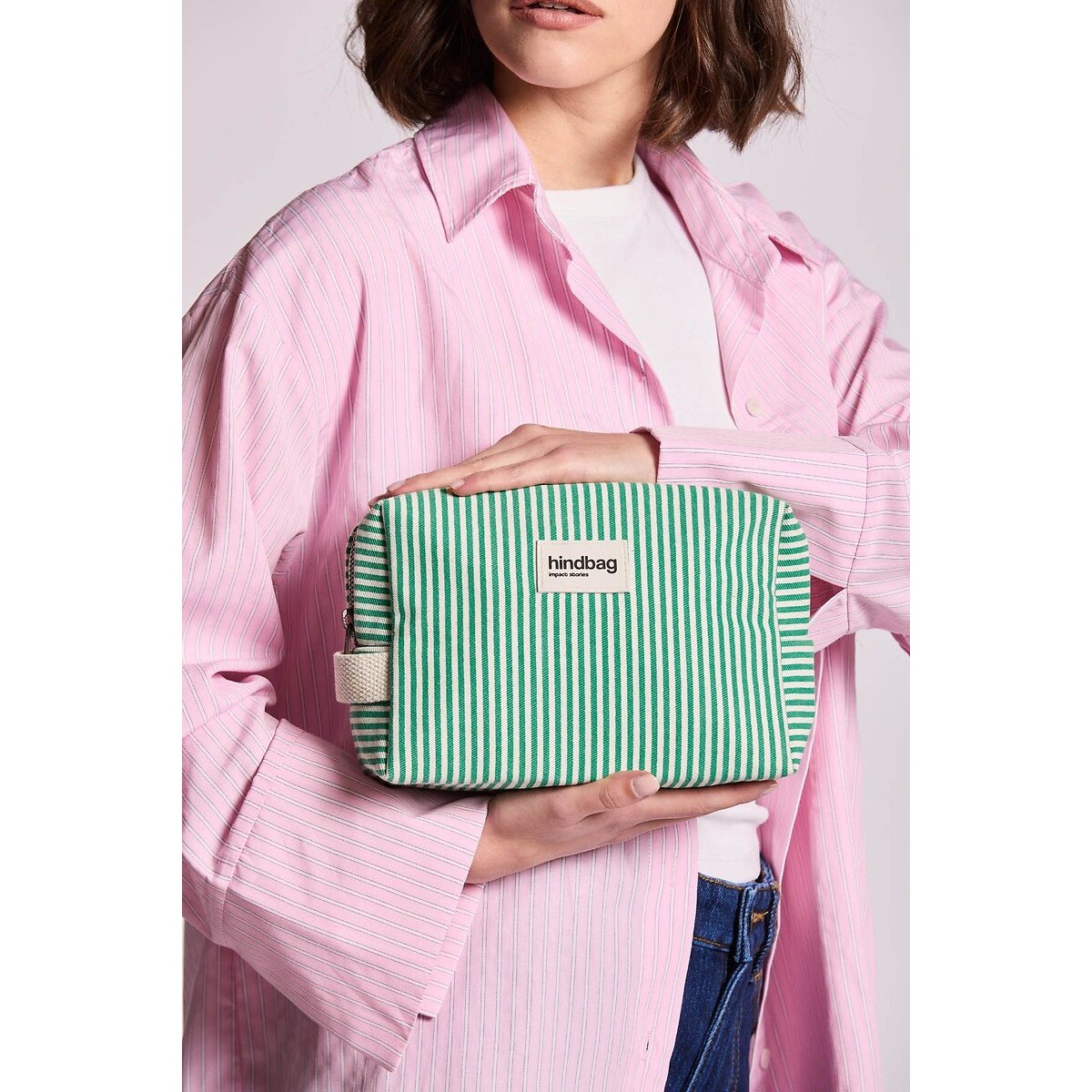 Neceser a rayas, LEONA rayas verde, HINDBAG
