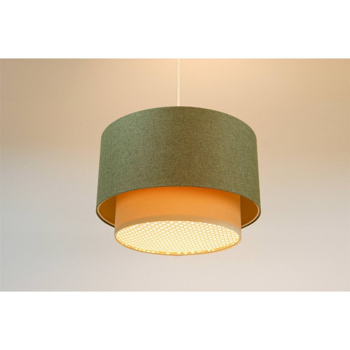 Suspension ronde en tissu et rotin Boho Elegant beige crème et rotin naturel, BPS KONCEPT