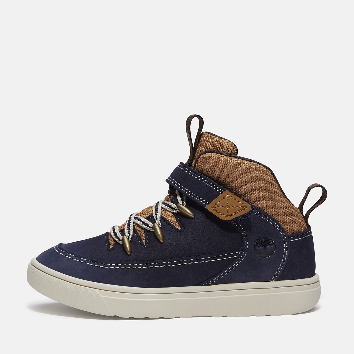 Kids Lisbon Street Mid Lace Elasticated Lace Trainers navy blue, TIMBERLAND