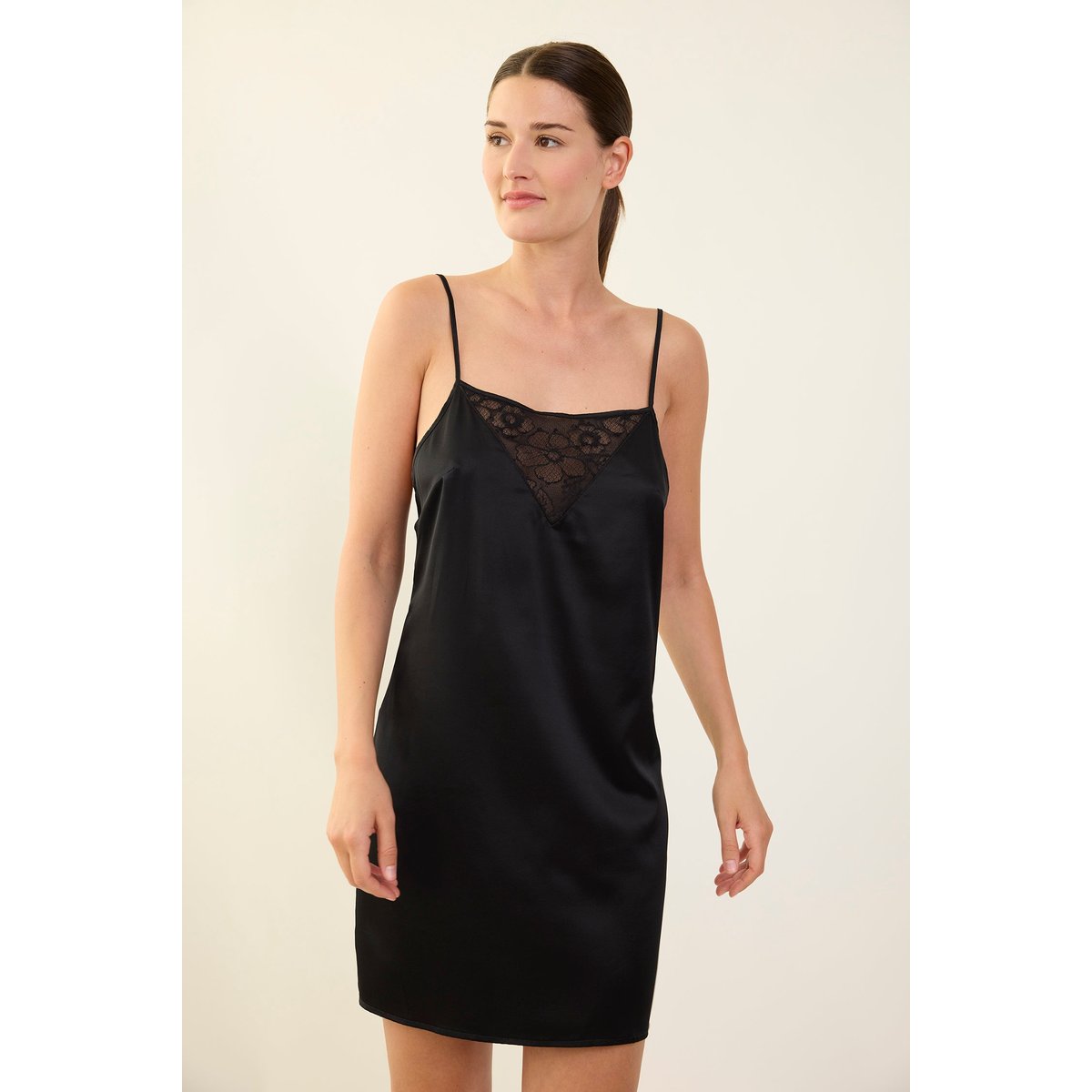 Nuisette en soie SILK'N LACE noir, MAISON LEJABY