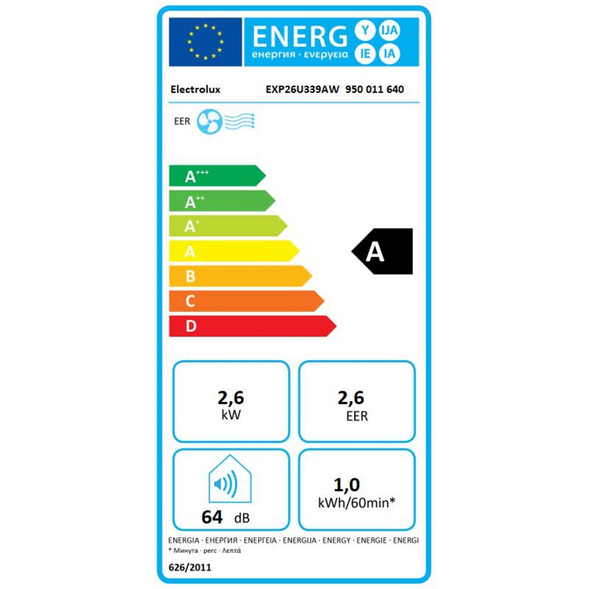 Climatiseur EXP26U339AW couleur unique, ELECTROLUX