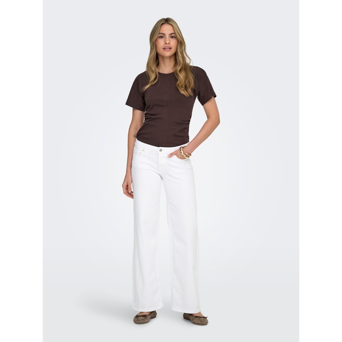 Jean À Jambe Large white denim, ONLY