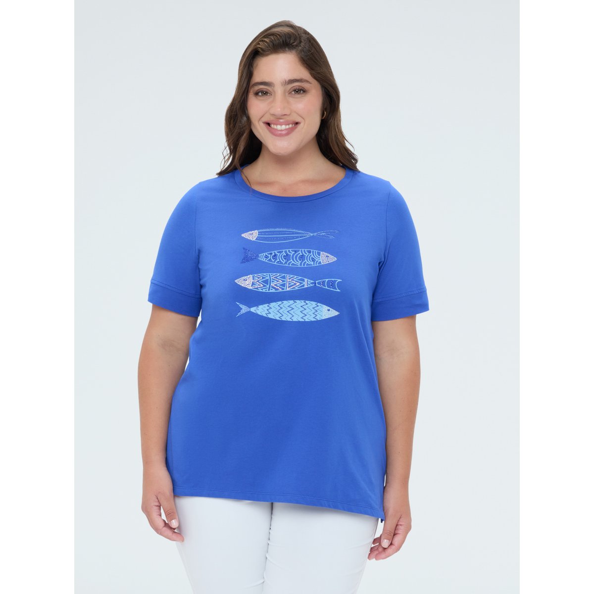 T-shirt avec imprimé et perles bleuet, FIORELLA RUBINO
