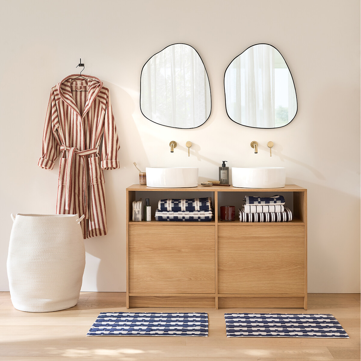 Alfombra de baño de rizo jacquard, Meiri azul + crudo, LA REDOUTE INTERIEURS