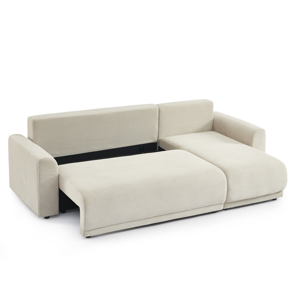 Canapé d'angle convertible velours SOLINE beige, BAÏTA