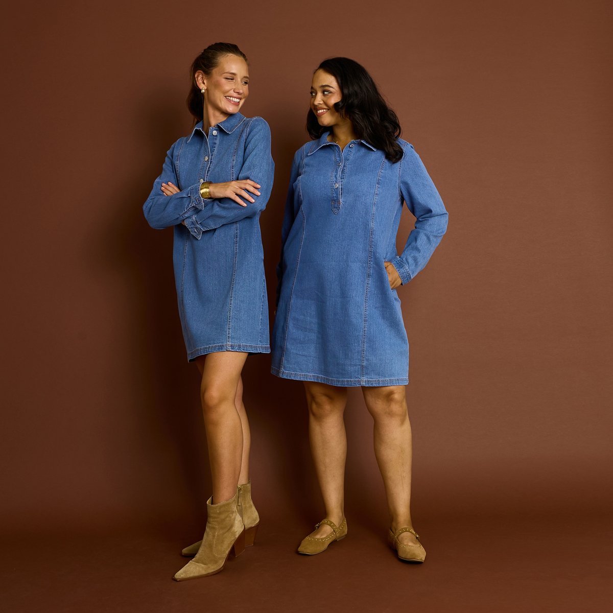 Robe courte en jean manches longues bleu stone, GRAIN DE MALICE