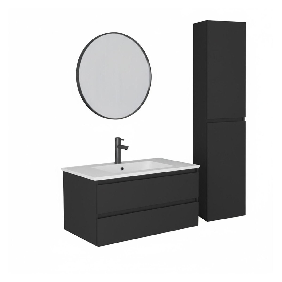 Ensemble meuble simple vasque 80cm SORRENTO noir satiné, MOB IN