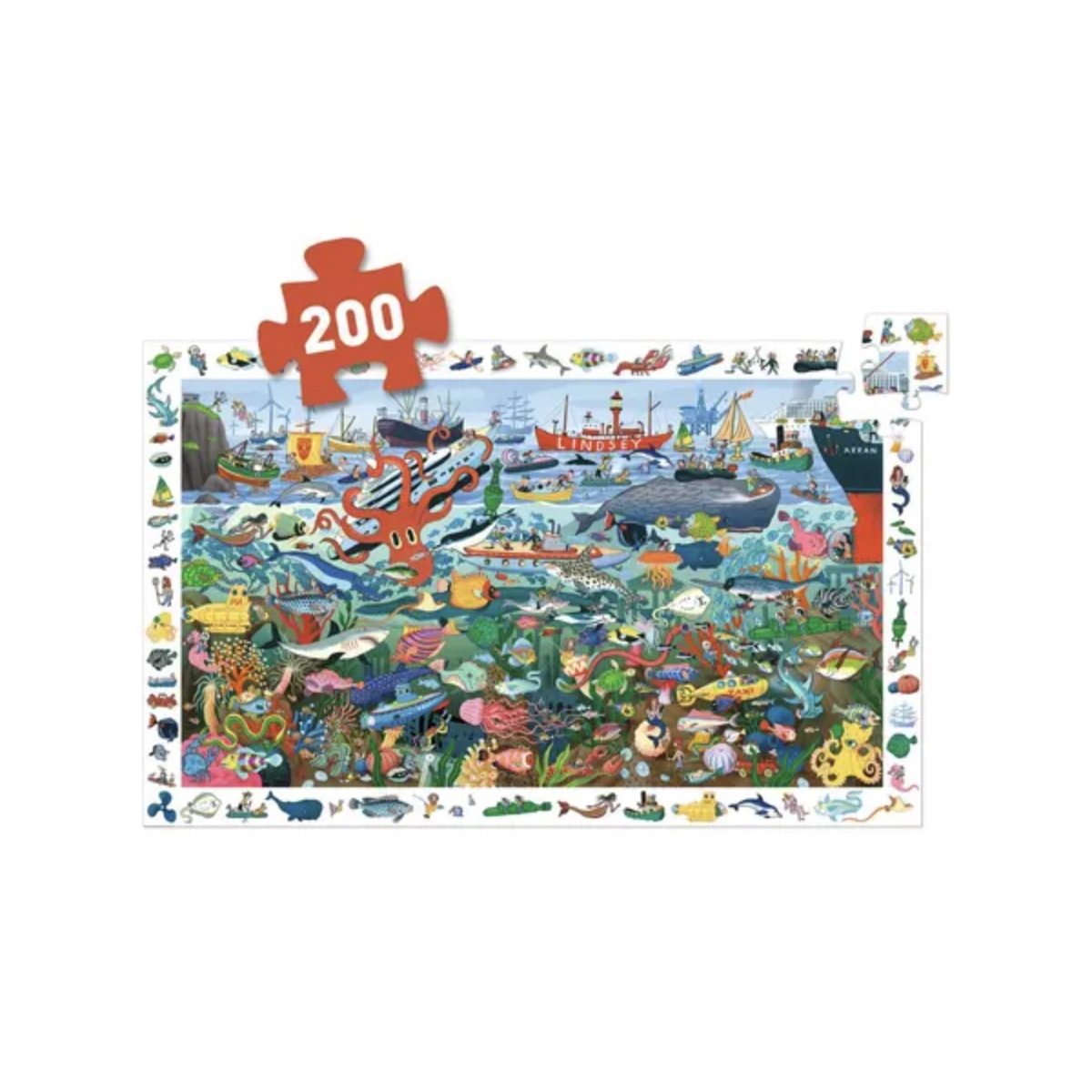 Puzzle Observation - les secret de la mer - 200 pcs couleur unique, DJECO