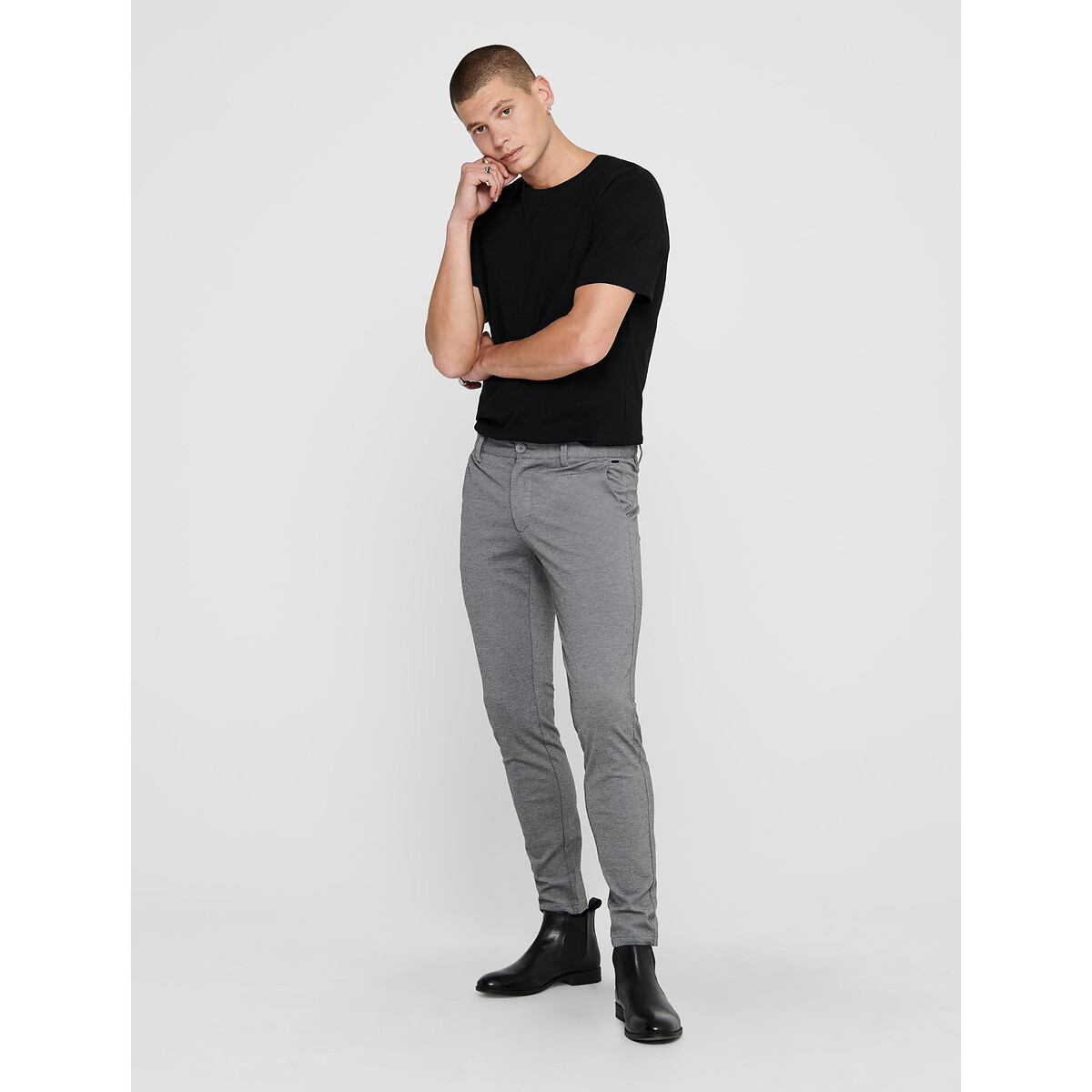 Pantalon slim stretch Mark gris chiné, ONLY & SONS