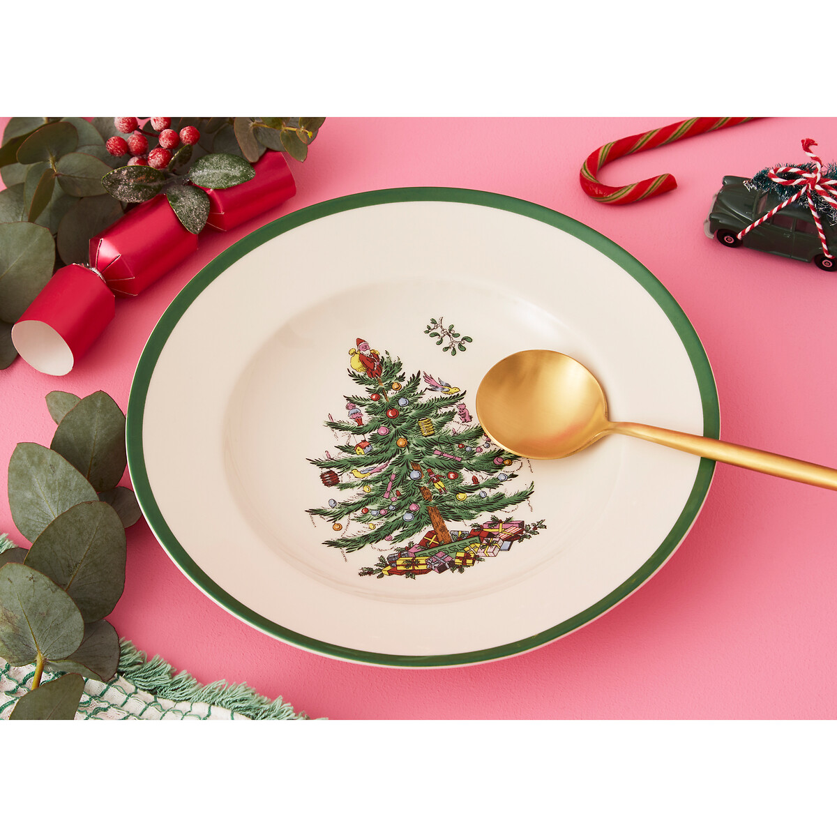 Set of 4 Christmas Tree Soup Plates white, SPODE