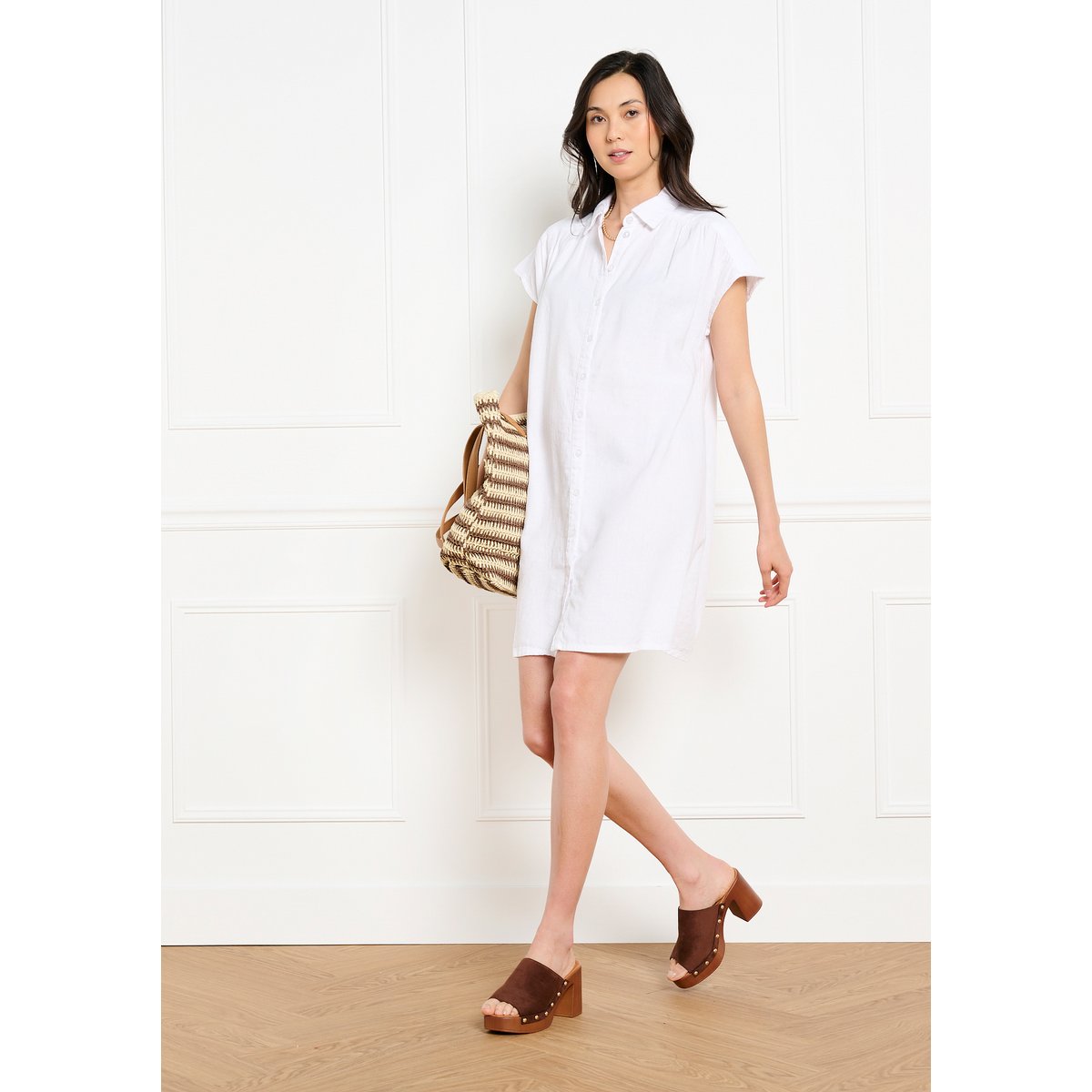 Robe chemise courte épurée blanc, LOLALIZA