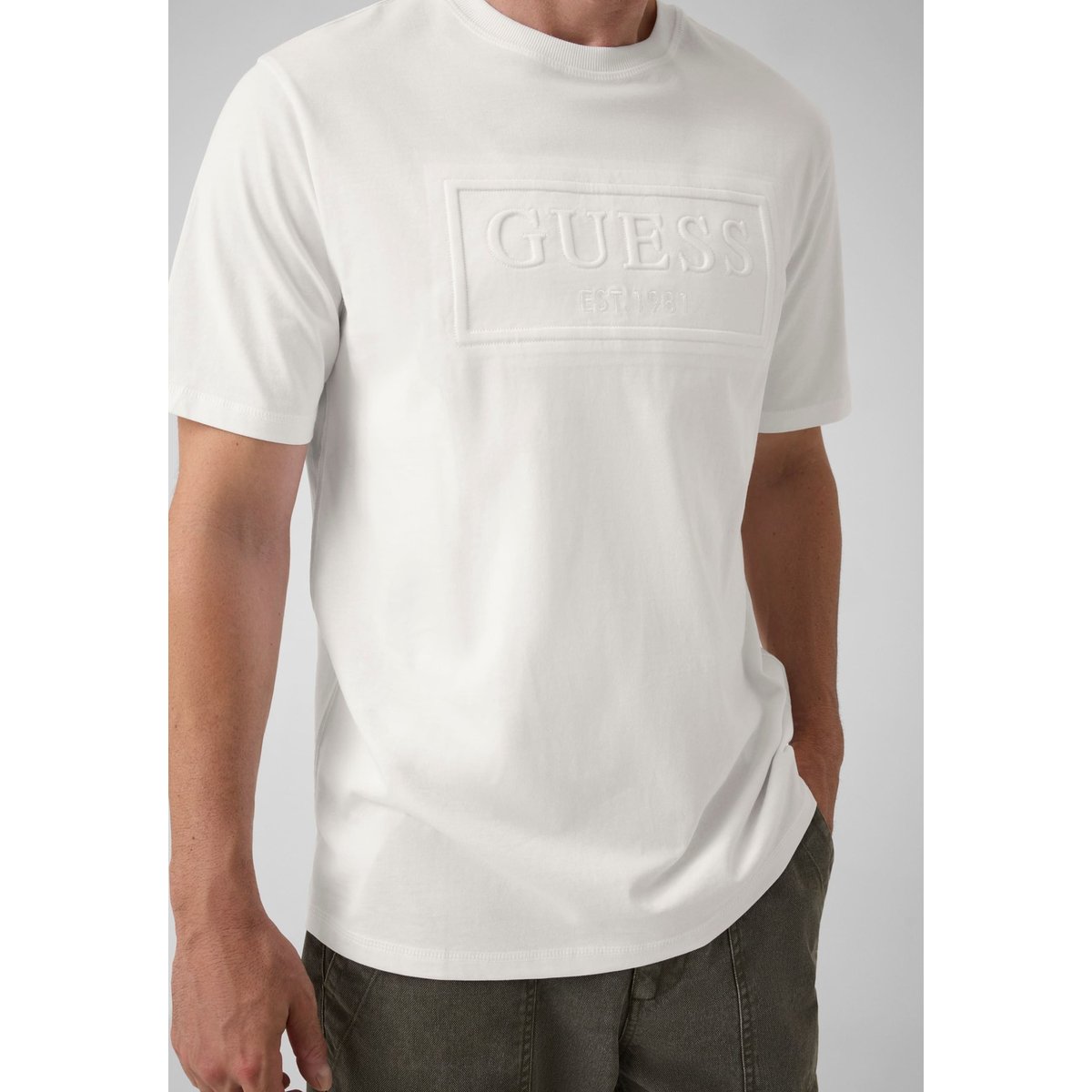 T-Shirt Avec Logo Brodé blanc, GUESS