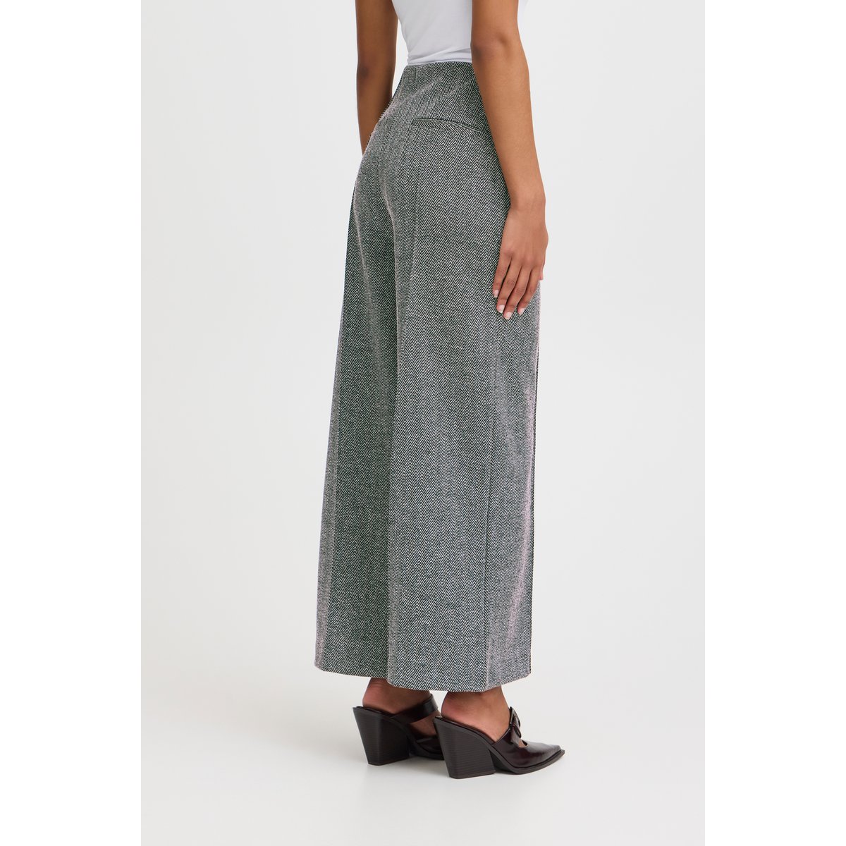 Pantalon décontracté noir blanc black/white herringbone, ICHI