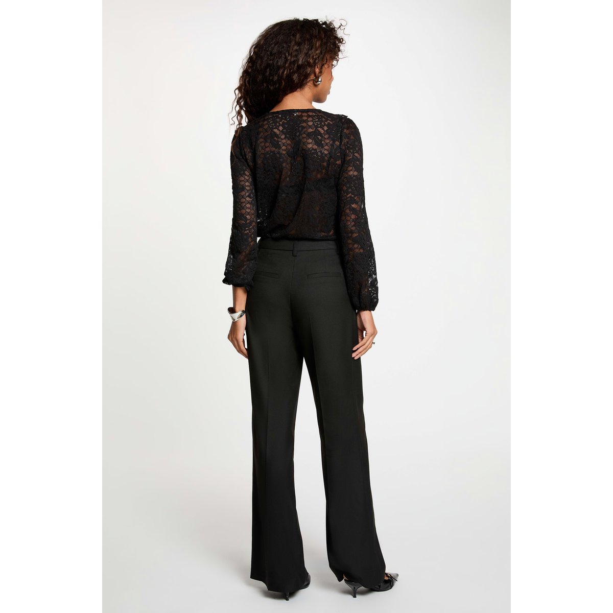 Chemise dentelle col v noir, MORGAN