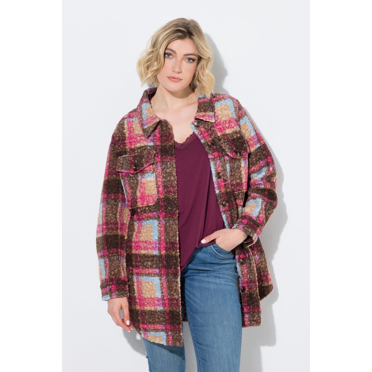 Veste longue / surchemise en bouclé taupe foncé, ULLA POPKEN