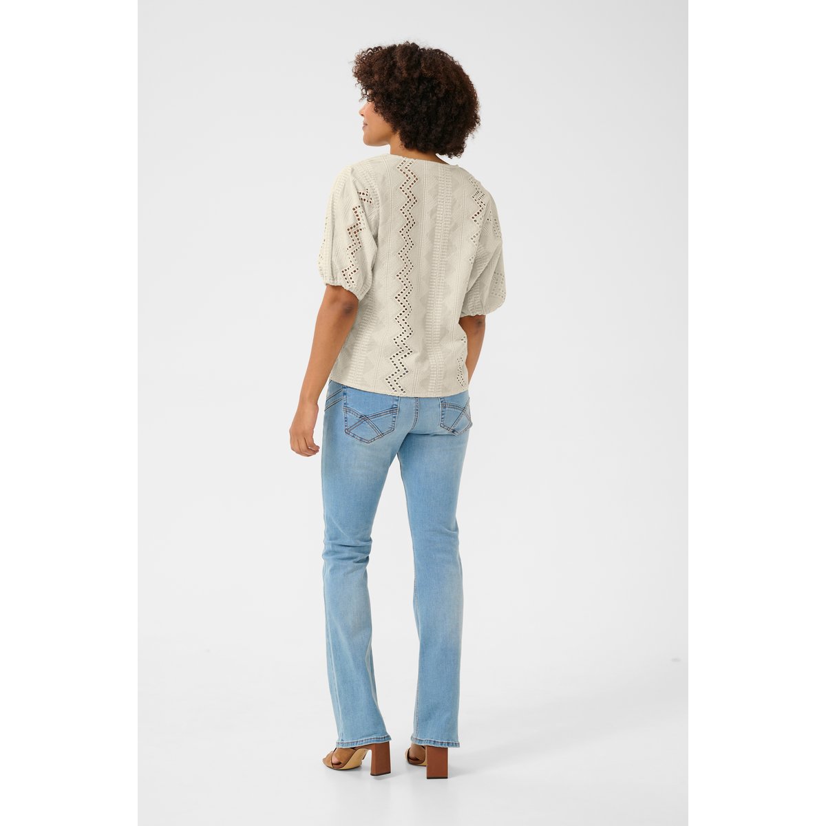 Blouse with short sleeve beige perfectly pale, CREAM