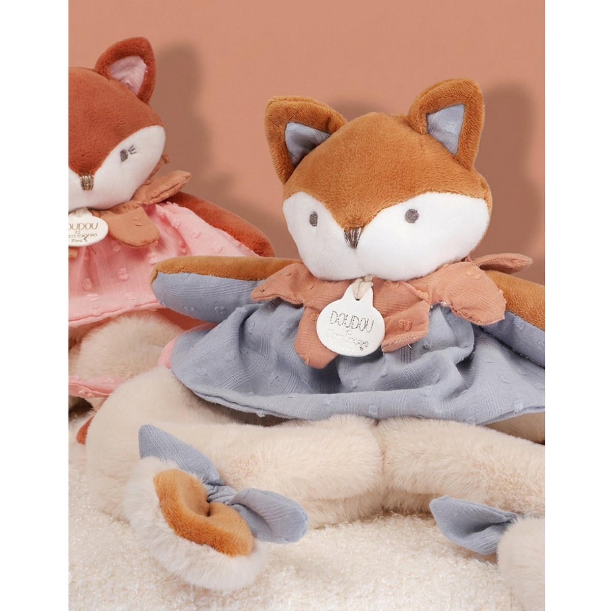 Doudou plat Renard 29 cm bleu, DOUDOU ET COMPAGNIE
