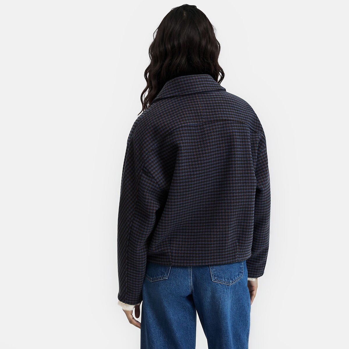 Blouson motif pied-de-poule, à col chemise carreaux bleu, LA REDOUTE COLLECTIONS