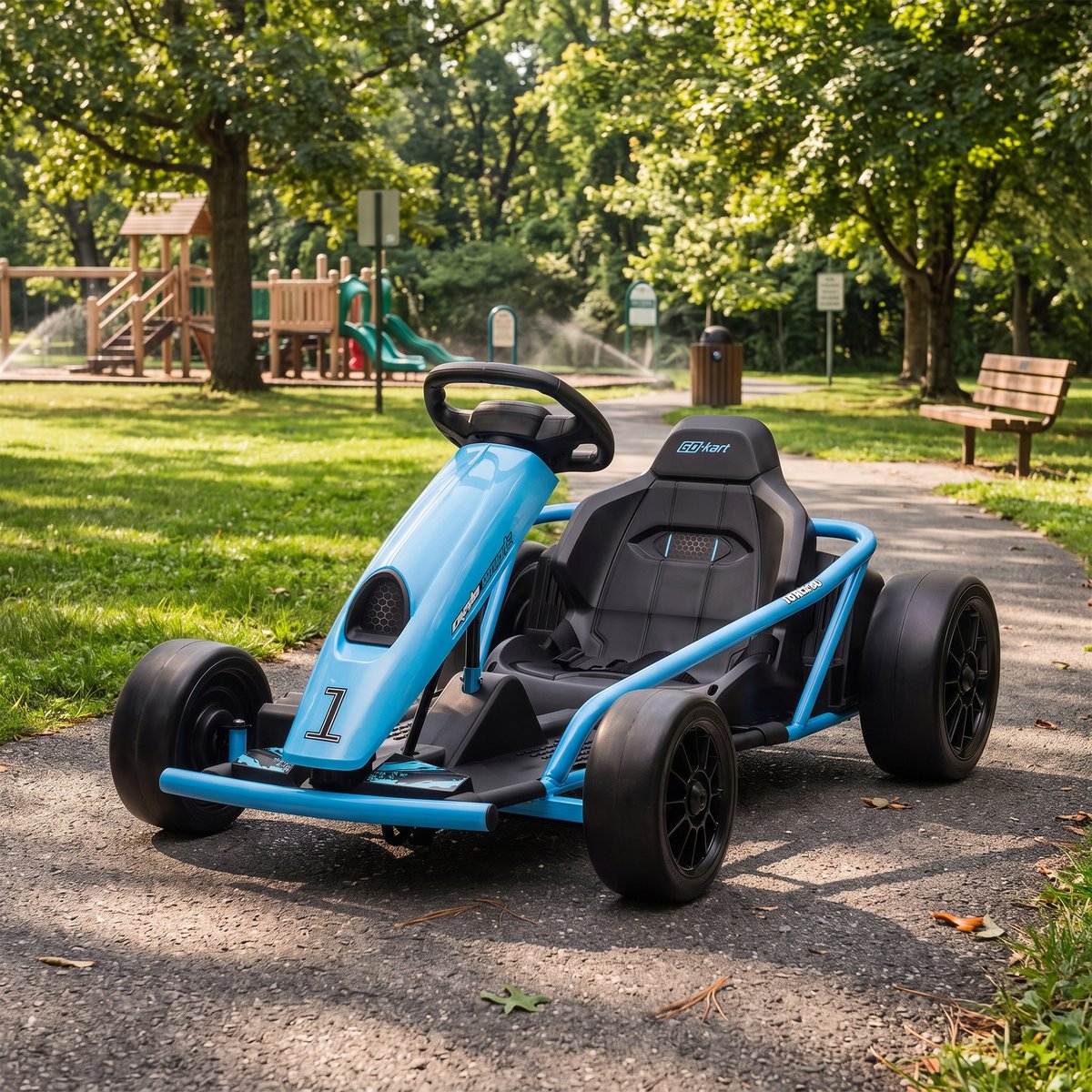 Kart électrique à conducteur assis Plastique bleu + noir, HOMCOM