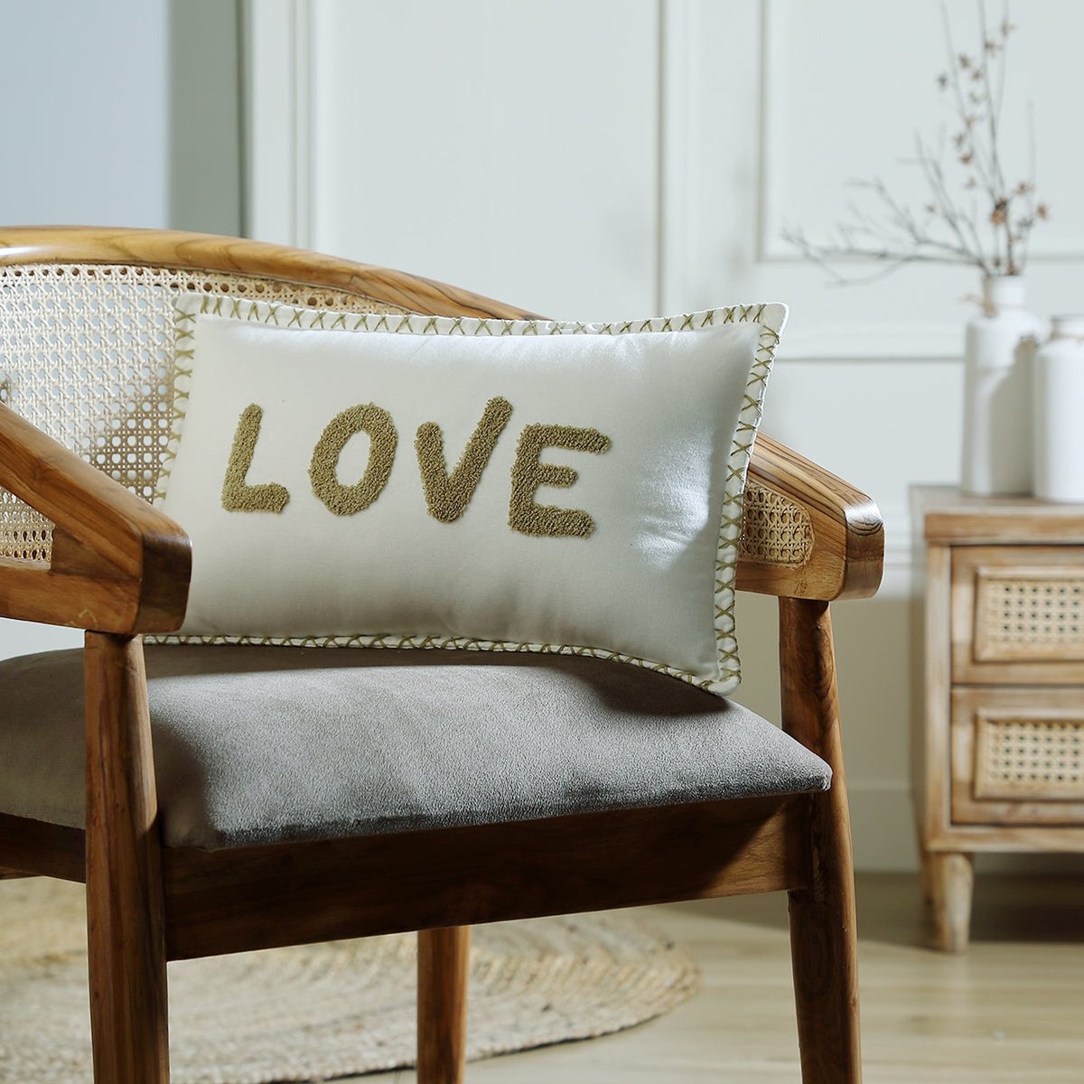 Housse de coussin toile de coton XLOVE sable, FEBRONIE