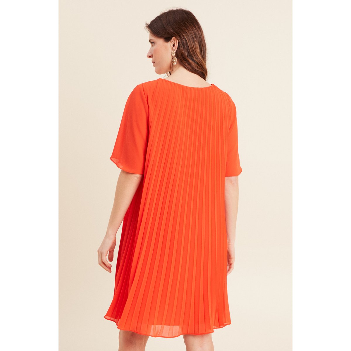 Robe droite plissée orange foncé, BREAL