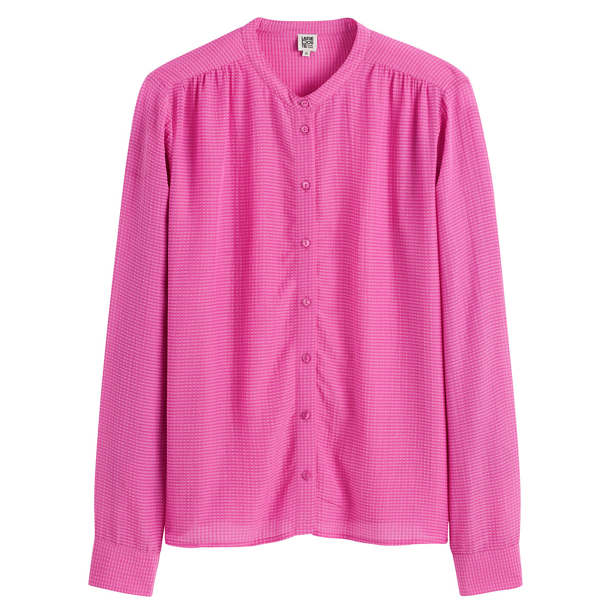 Mandarin Collar Shirt with Long Sleeves fuchsia pink, LA REDOUTE COLLECTIONS