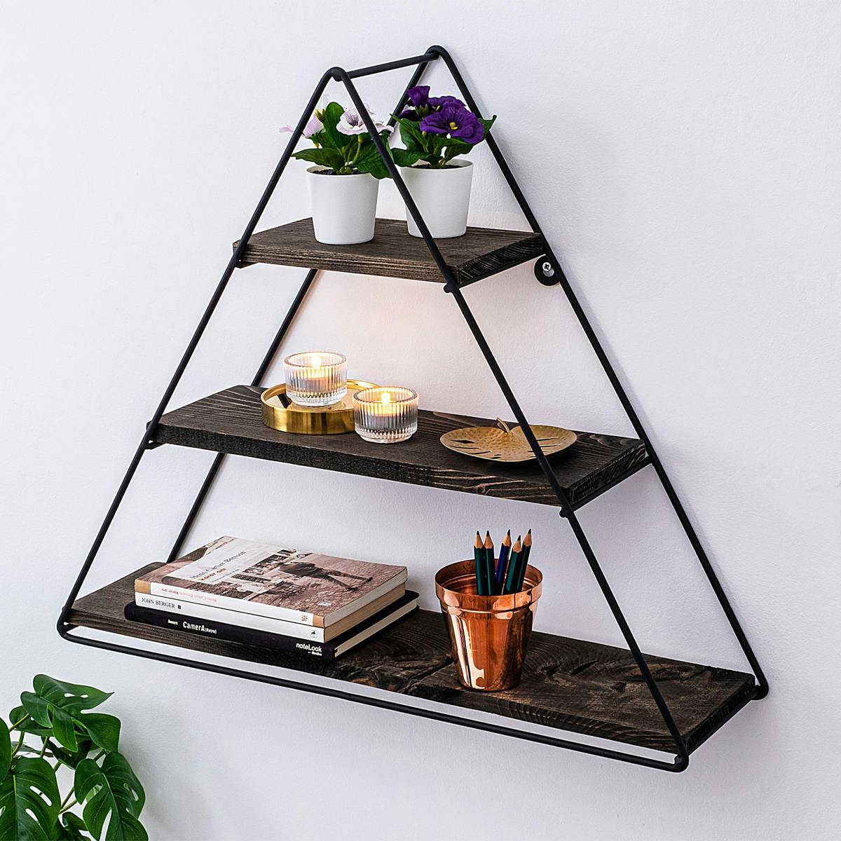 Etagère noire décorative triangle décor bois foncé JENA marron, PIER IMPORT