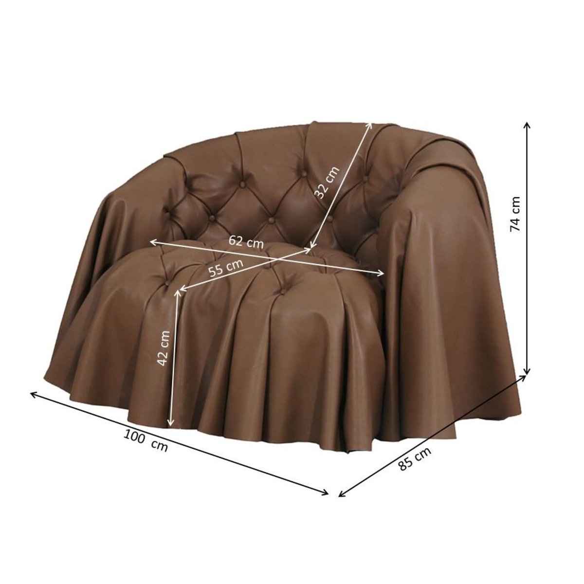Fauteuil en cuir, DRAPES marron, KARE DESIGN
