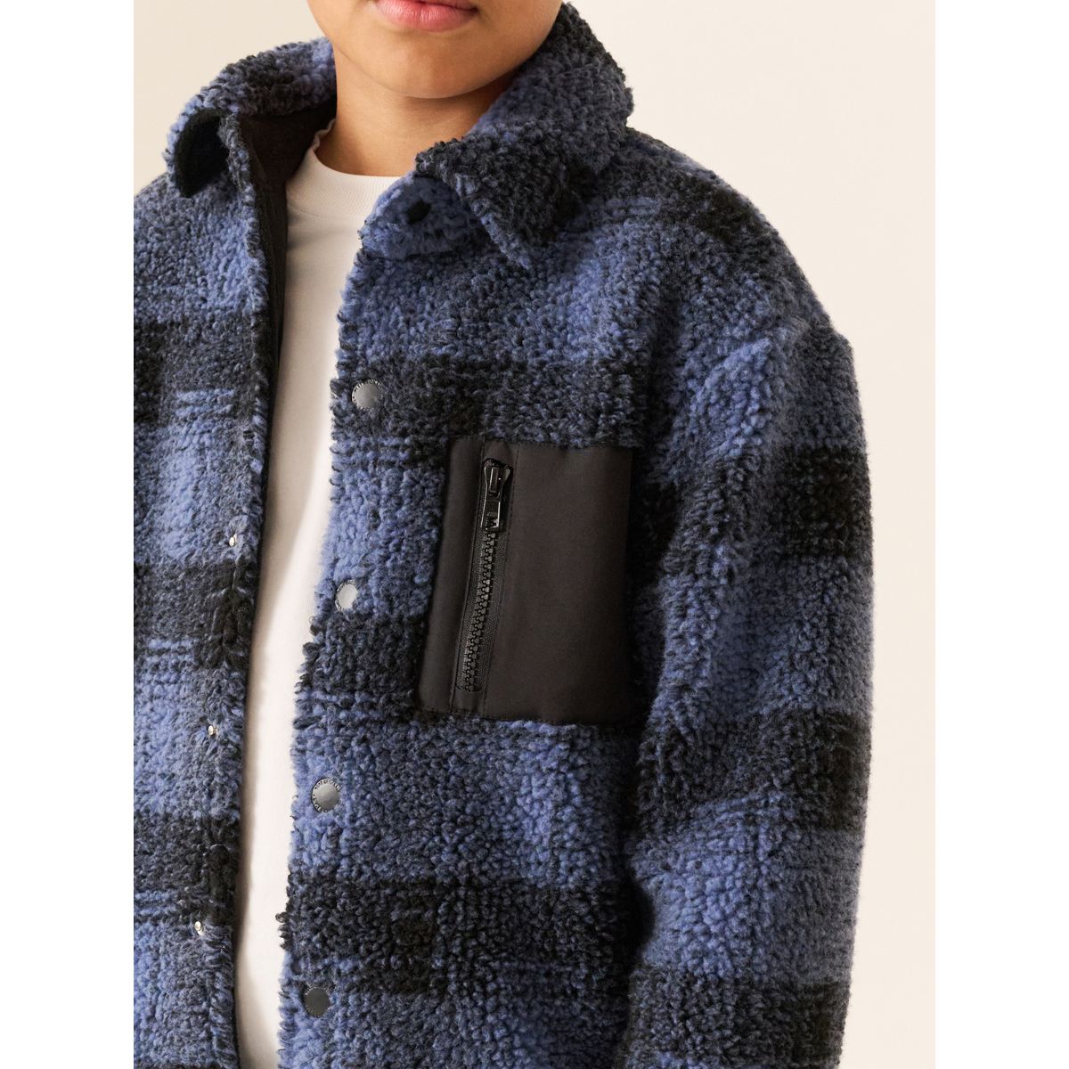 Veste-chemise polaire peau lainée carreaux bleus, NEXT