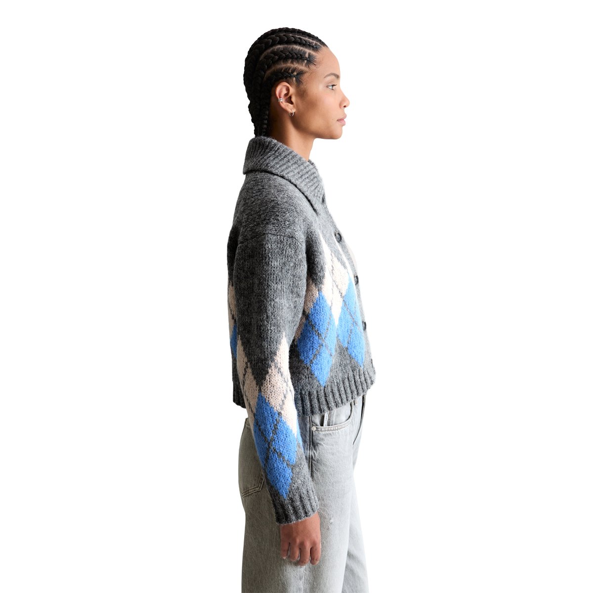 Cardigan jacquard cropped avec de la laine d'alpaga moelleuse gris, MARC O’POLO DENIM