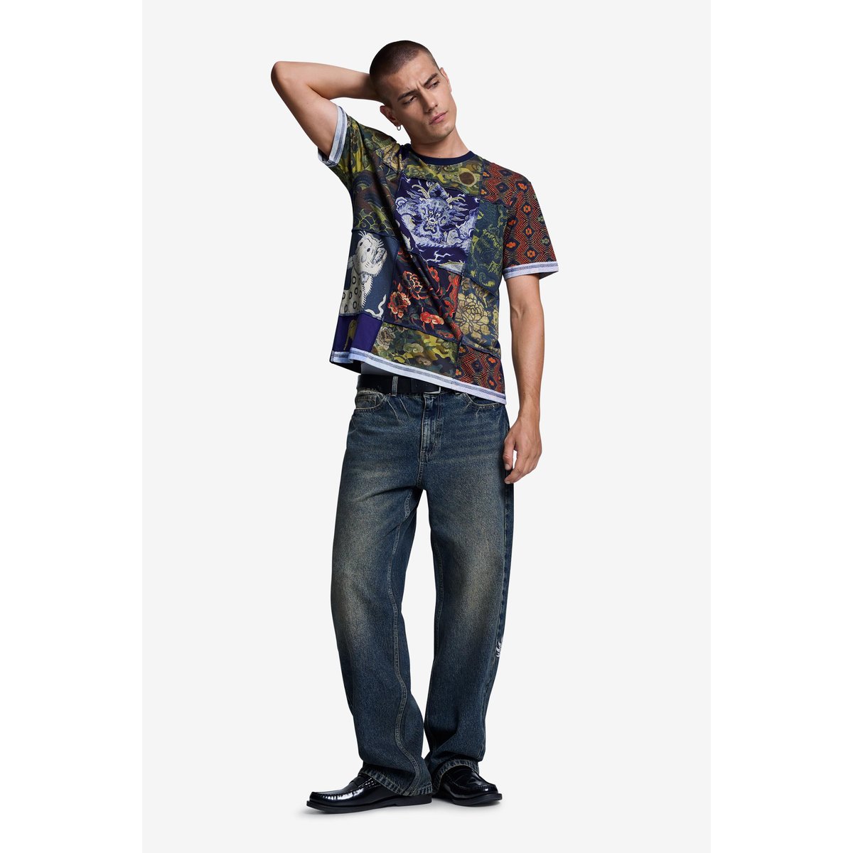 T-shirt imprimé patchwork bleu, DESIGUAL