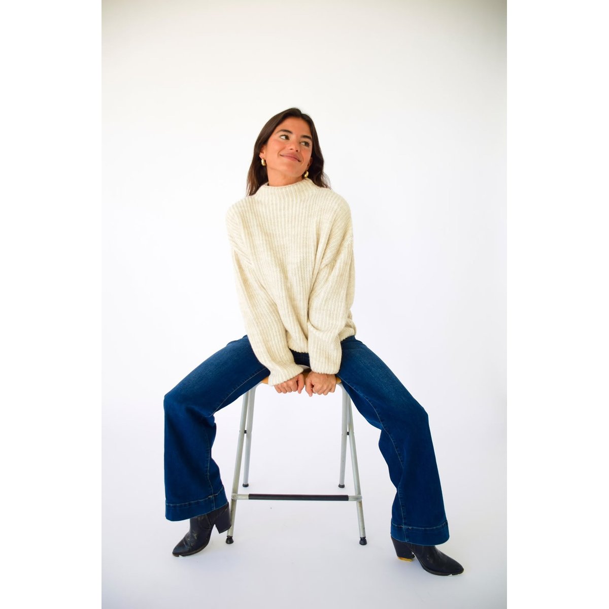 Pull col montant maille côtelée RITA beige, MINDTRAVELER