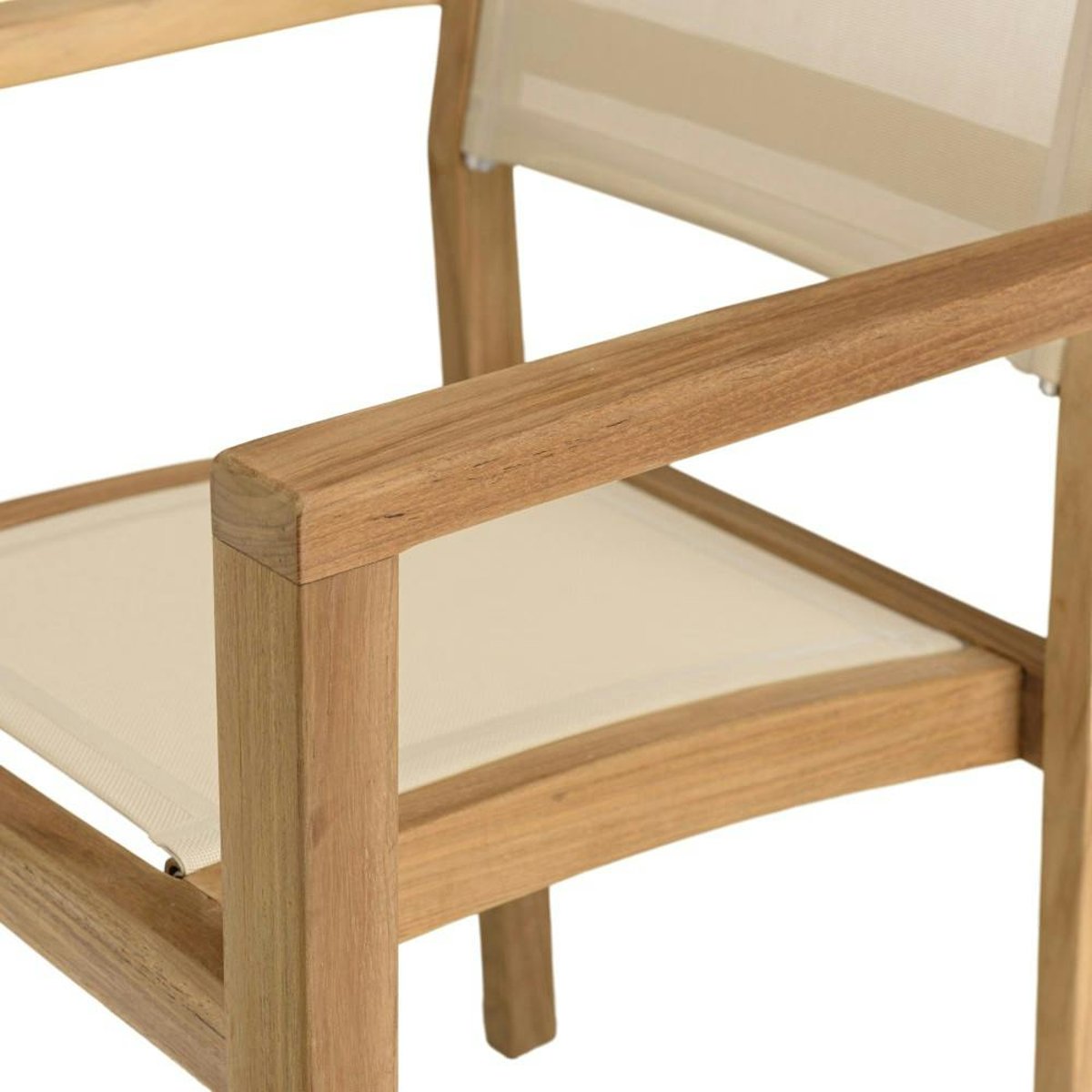 Lot de 2 fauteuils empilables teck et textilène couleur beige ALERIA bois naturel, PIER IMPORT