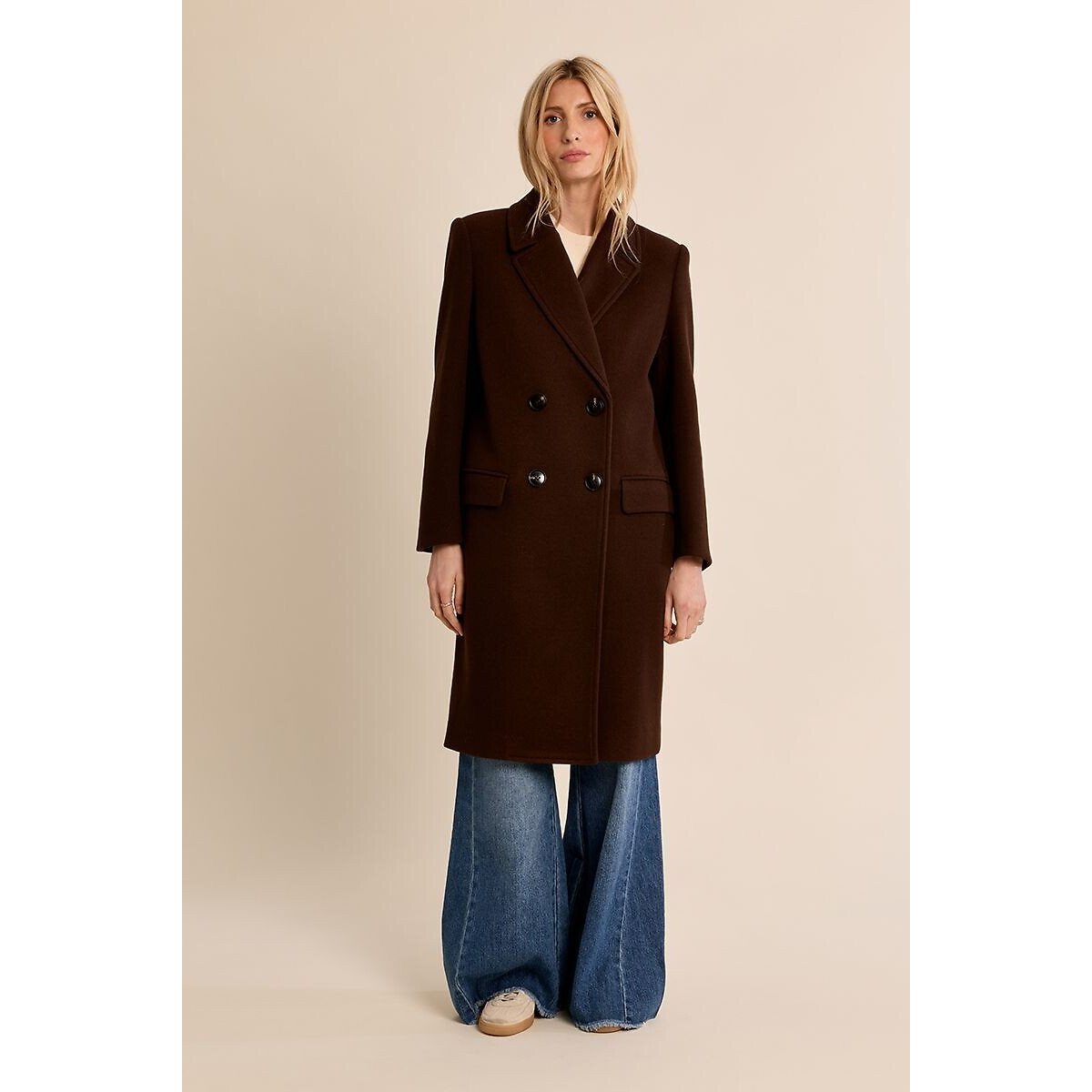 Cappotto lungo con bottoni marrone cioccolato, MOLLY BRACKEN
