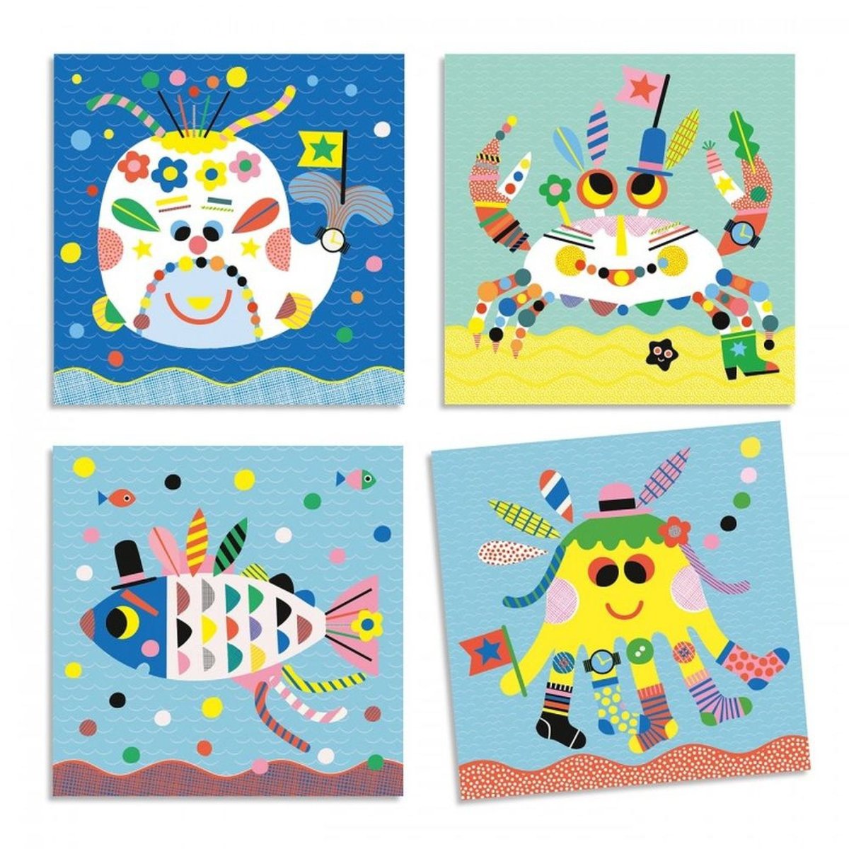 Creer des animaux marins avec des stickers bleu, DJECO