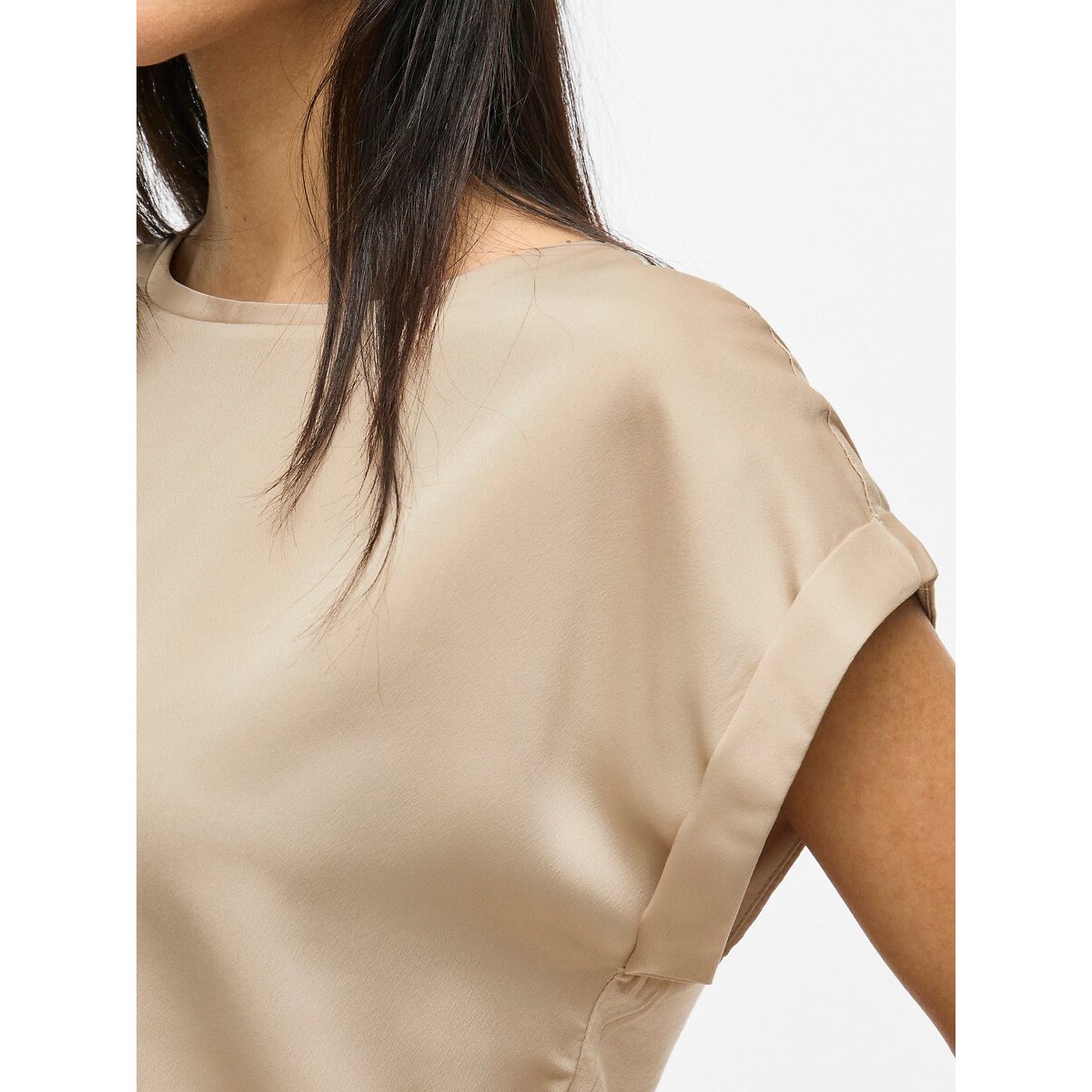 T-shirt satiné, col rond crème, VILA
