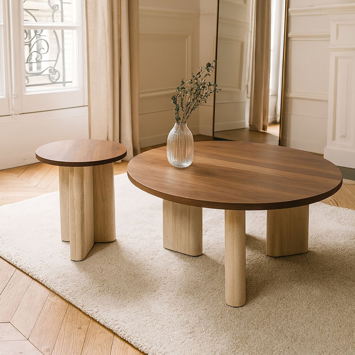 Table basse ronde effet travertin, AMBER naturel, NOW'S HOME