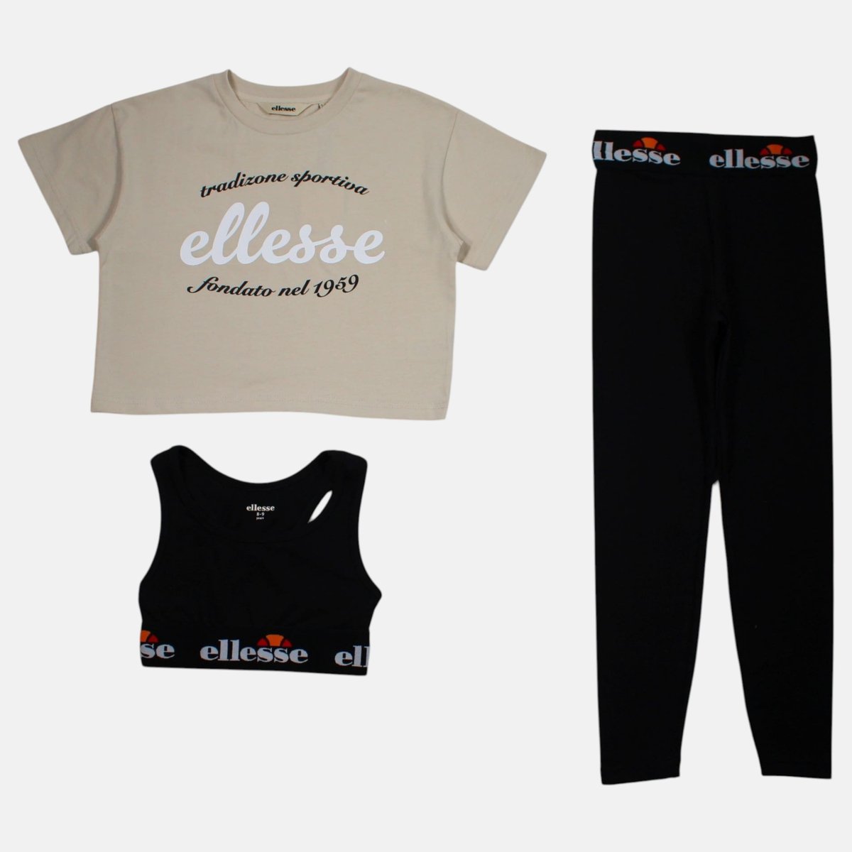 Ensemble 3 pièces t-shirt court, brassière et legging STUDIO noir, ELLESSE