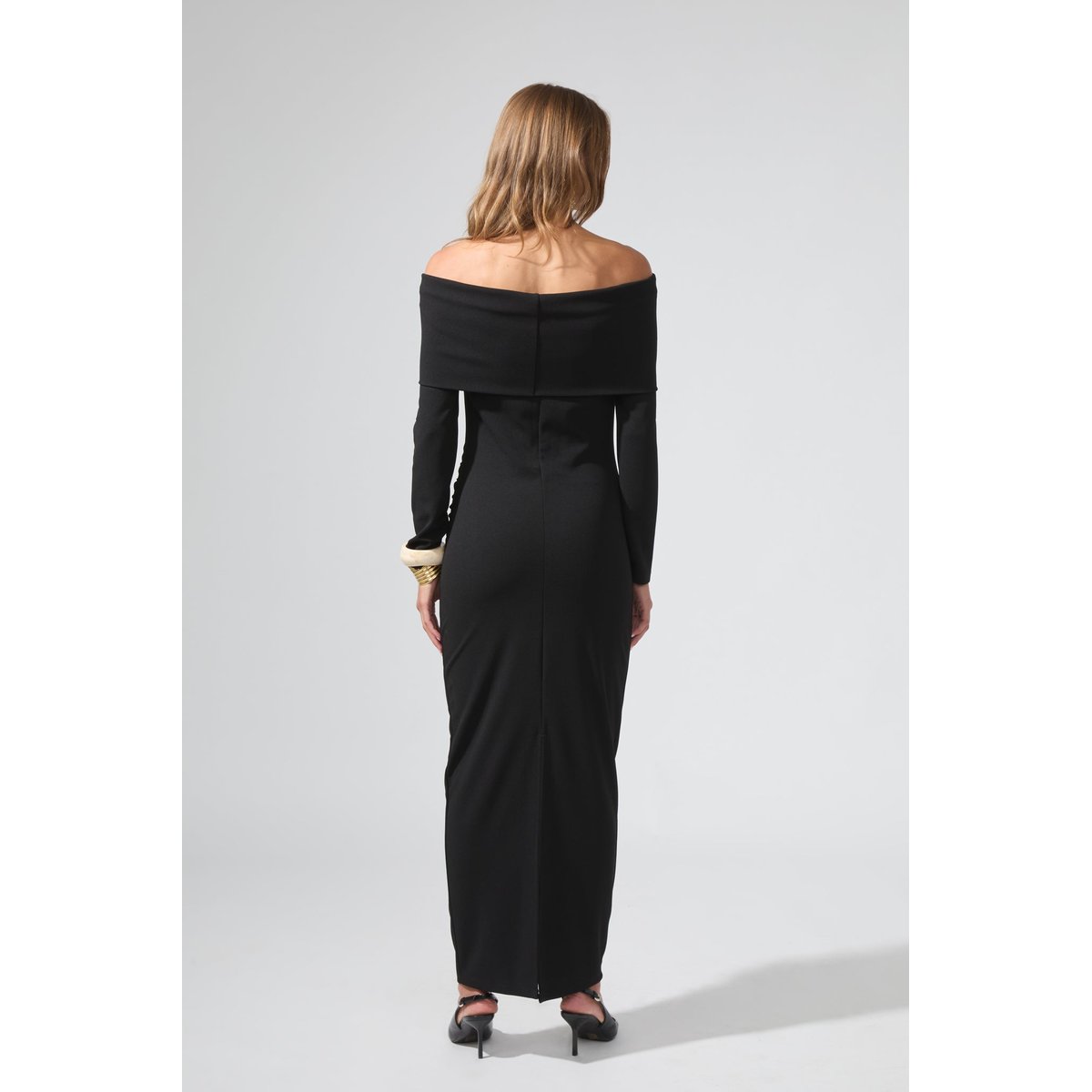 Robe longue encolure bardot ELIZABETH noir, BENOA