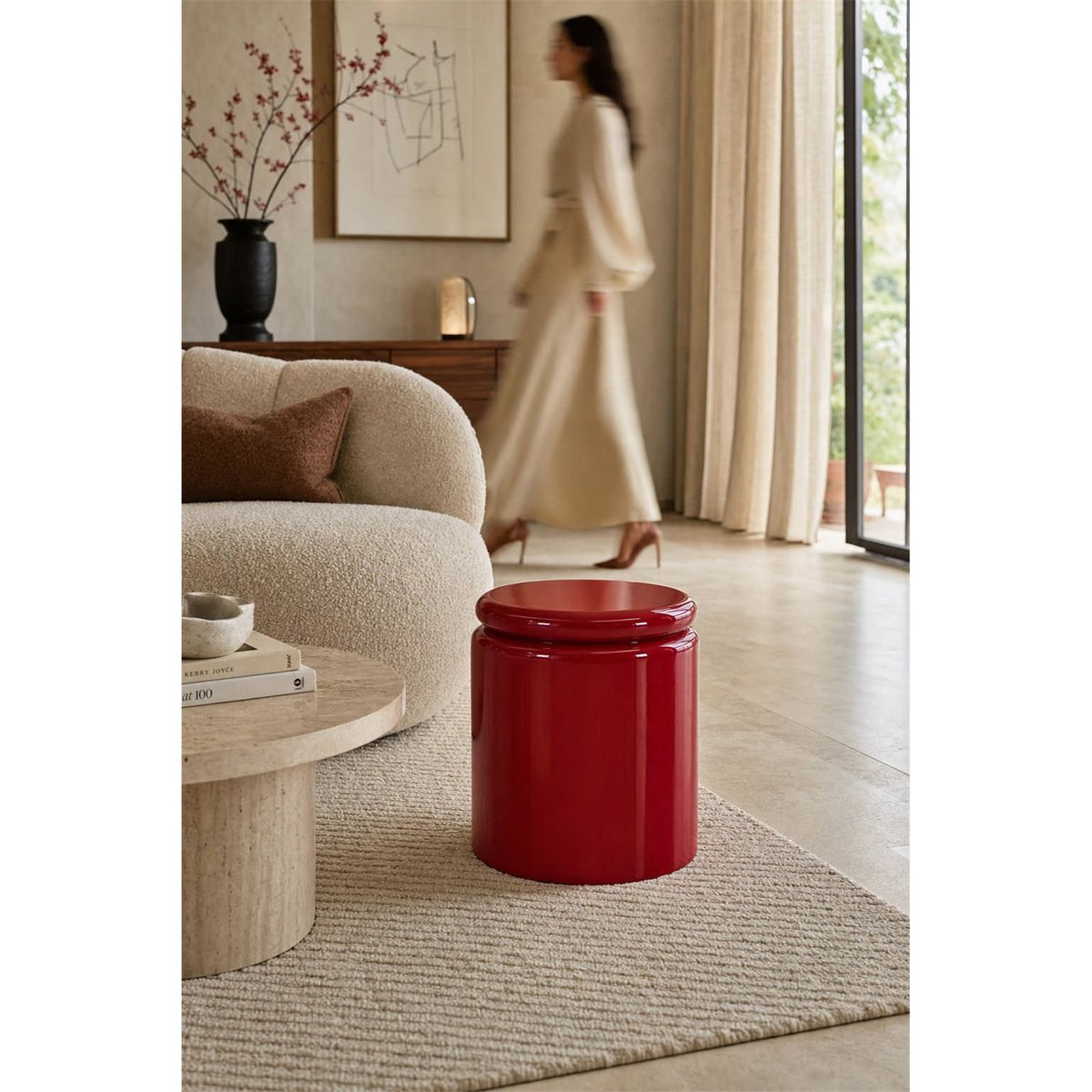 Table d'appoint ronde, Style pop sculpturale rouge brillant, RECOLLECTION