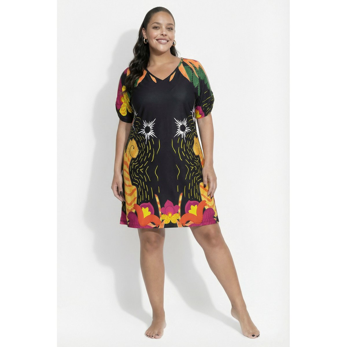Robe en jersey motif chats noir, ULLA POPKEN