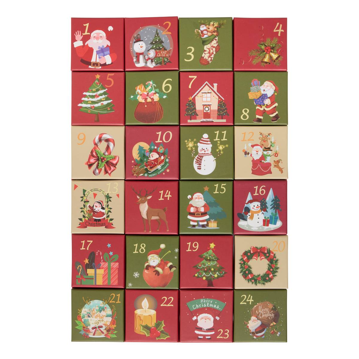 Calendrier de l'Avent à cases rouge et vert H. 30 cm rouge, FEERIC LIGHTS & CHRISTMAS