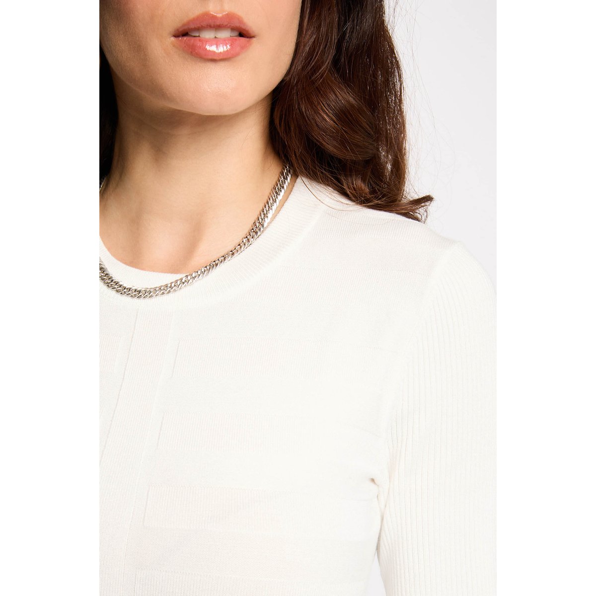 Pull col rond manches courtes ecru, MORGAN