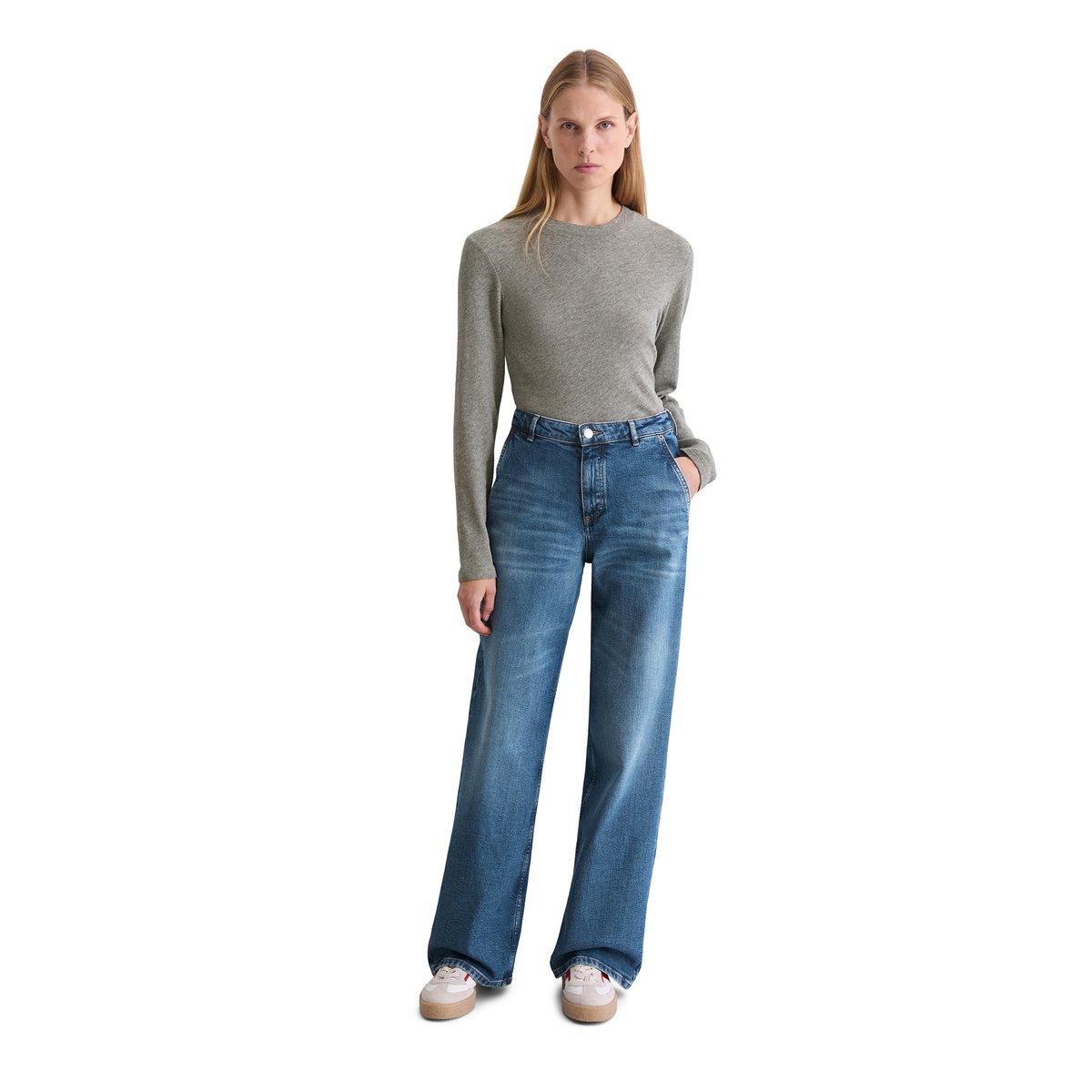 Jeans modèle Luma large en mélange de coton organique bleu moyen, MARC O'POLO