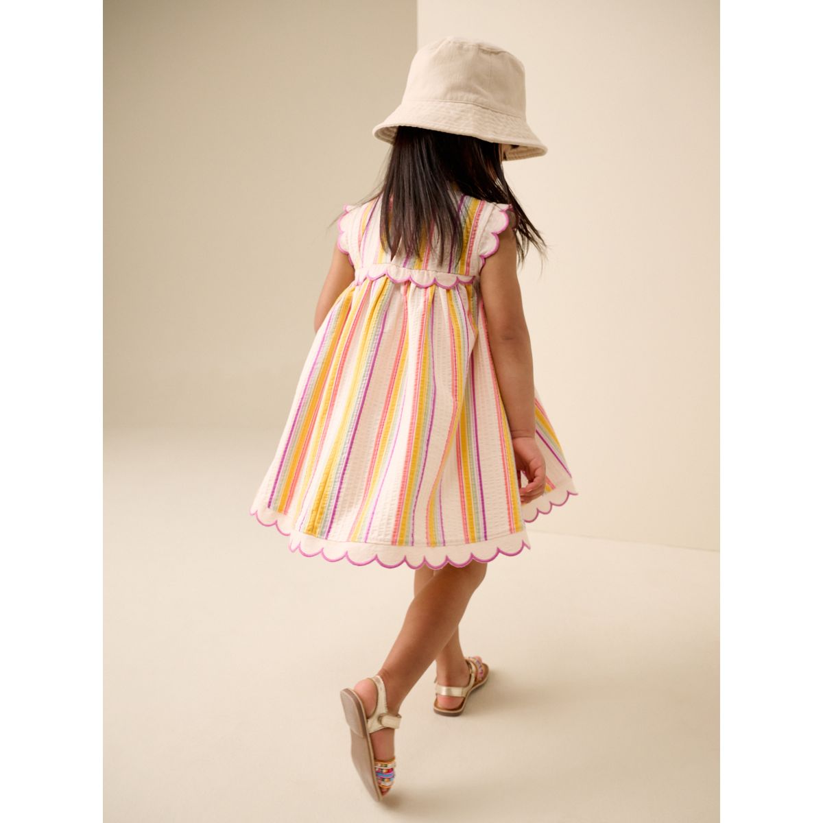 Robe d'été sans manches festonnée rayure arc-en-ciel, NEXT