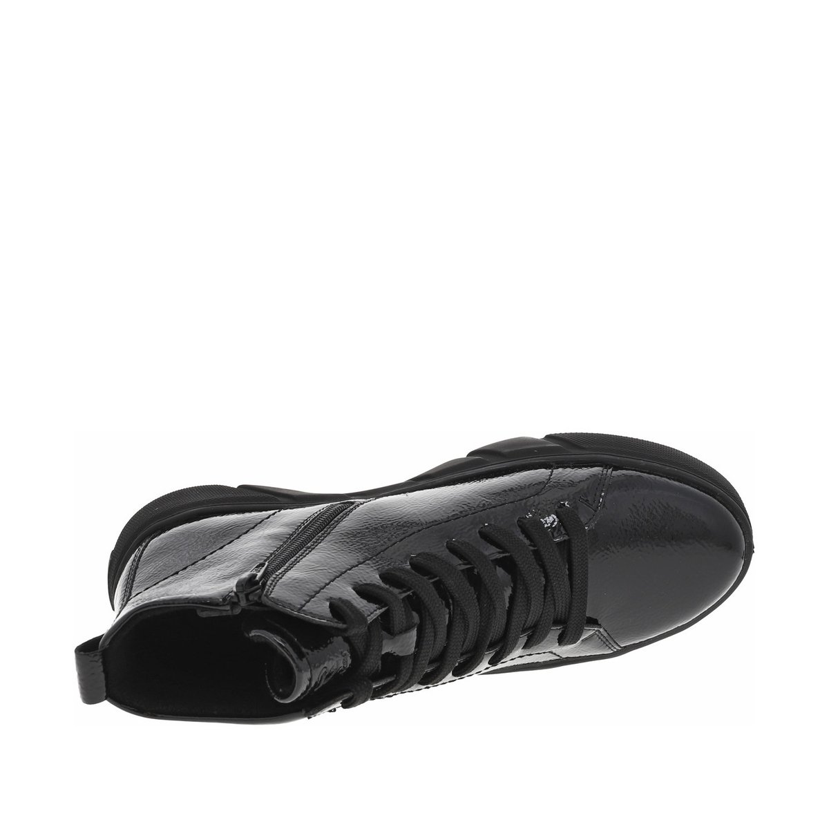 Bottines cuir talon plat noir vernis, RIEKER